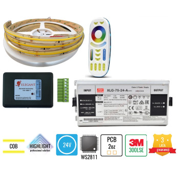 Zestaw 5m cyfrowy Taśma LED COB Cyfrowa MONO 12W 24V WS281 IP68 wodoodporna zwijanie/rozwijany Mono