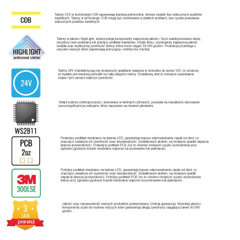 Zestaw 15m cyfrowy Taśma LED COB Cyfrowa MONO 12W 24V WS281 IP68 wodoodporna zwijanie/rozwijany Mono