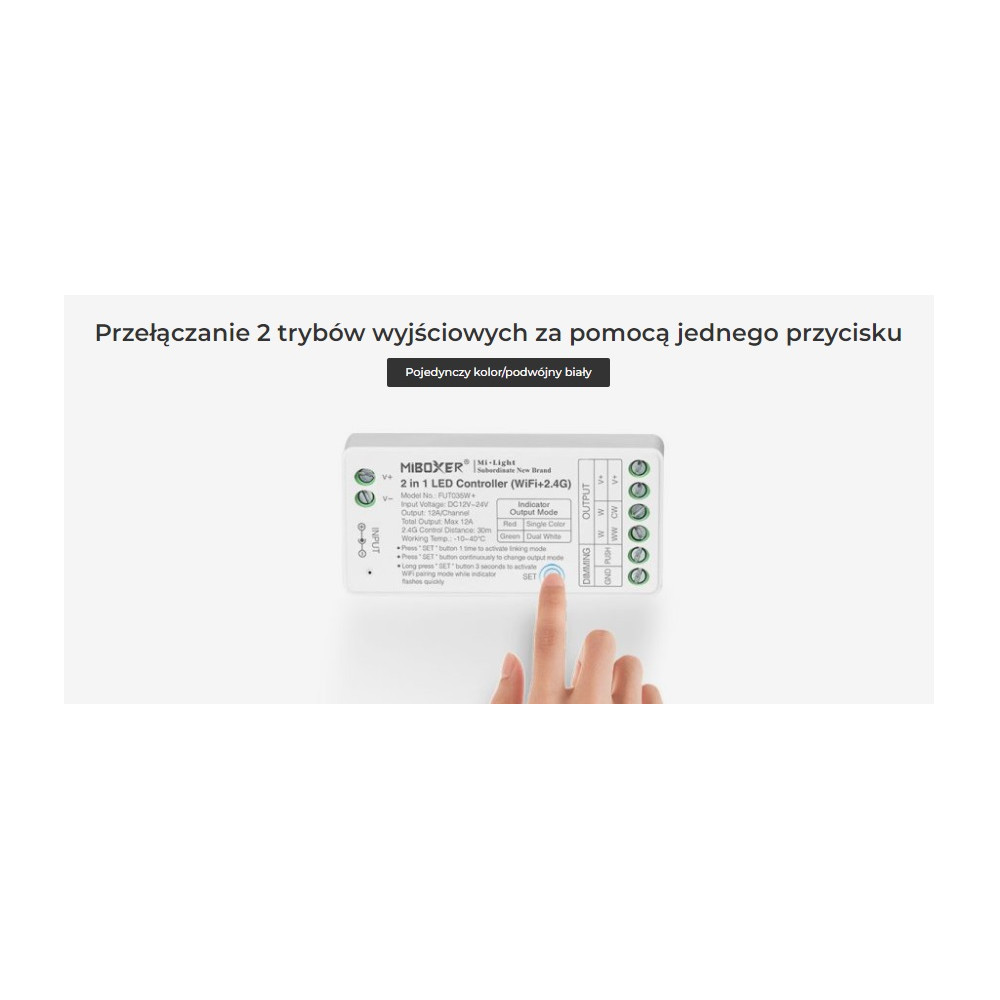 MiLight Odbiornik 2w1 CCT MONO strefowy FUT035W+ Tuya