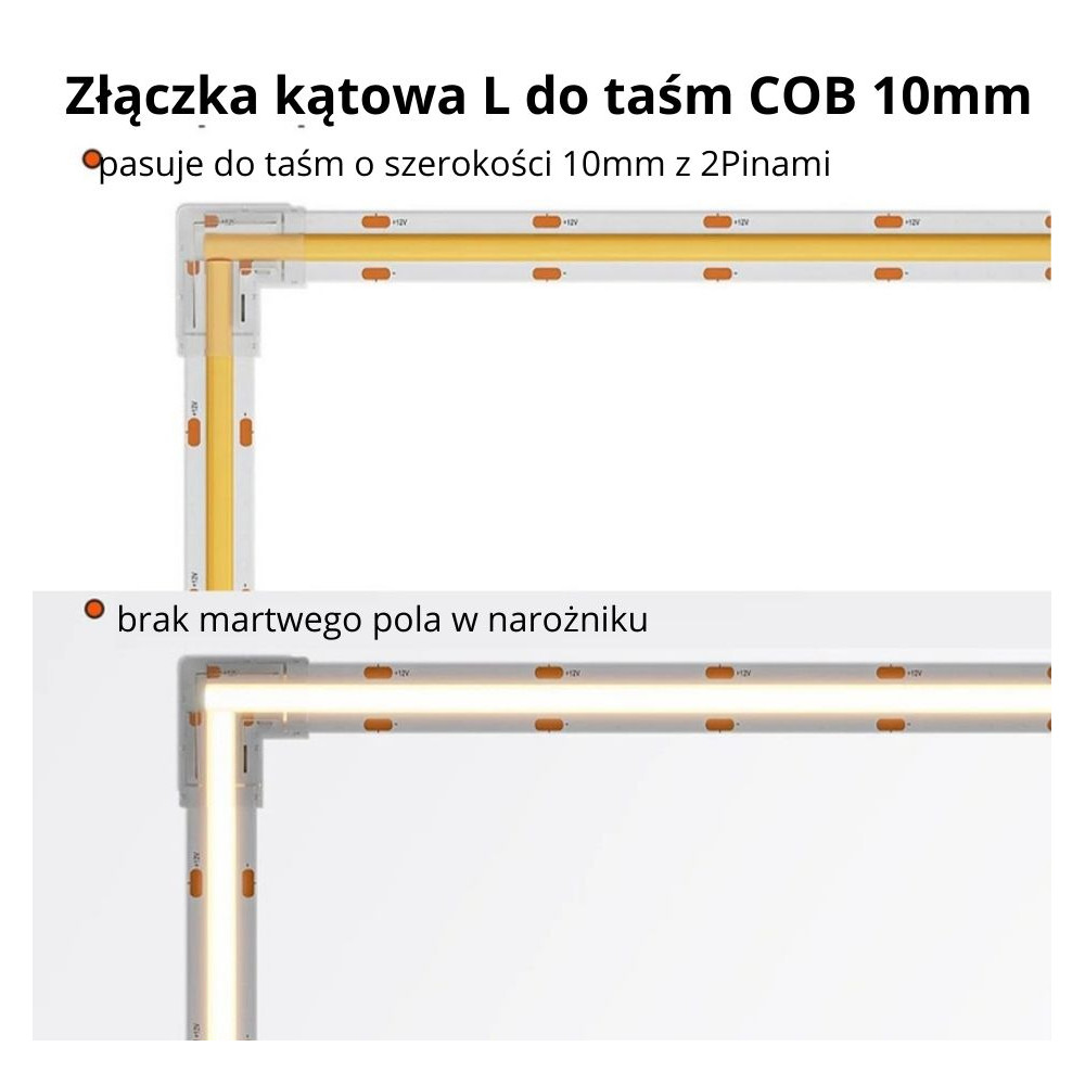 Złączka kątowa L 10mm do taśm COB 2pin