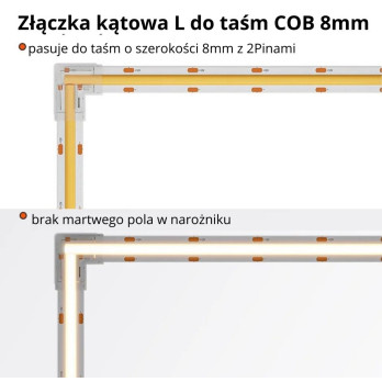 Złączka kątowa L 8mm do taśm COB 2pin