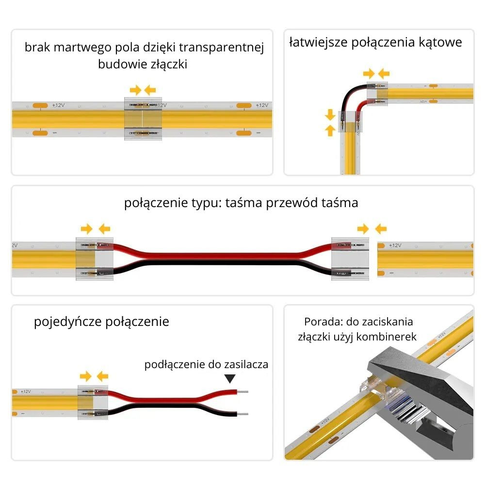 Złączka prosta dwustronna do taśm LED COB 8mm 2PIN