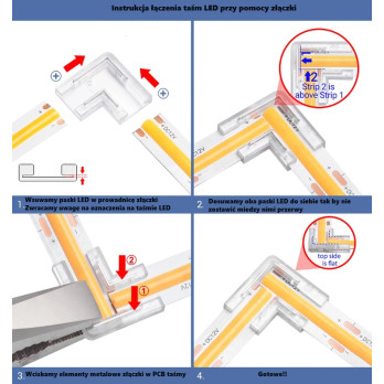 Złączka kątowa dwustronna do taśm LED COB 8mm 2PIN