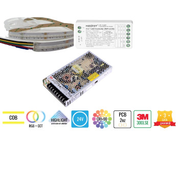 Zestaw 10m Taśma LED COB 840 chips 16W 24V RGB+CCT aplikacja