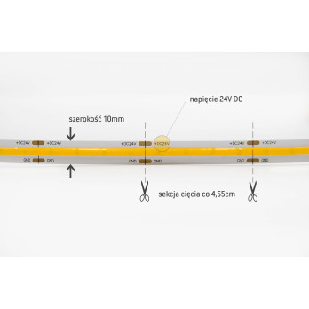 Taśma LED COB ciepła 2700K 15W 24V 528 LED/m CRI90 - 10 metrów