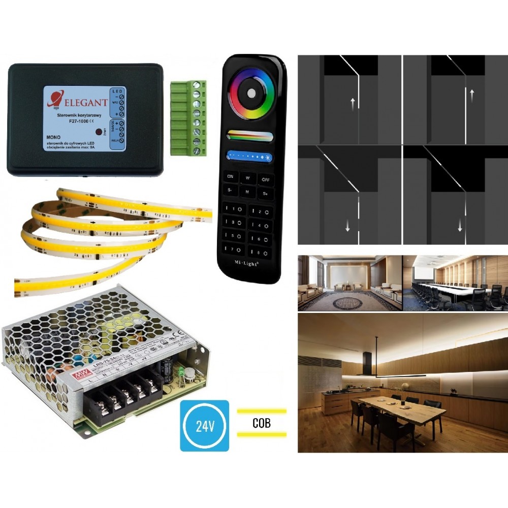 5m Zestaw cyfrowy COB WS2811 24V F27 zwijanie/rozwijany Mono