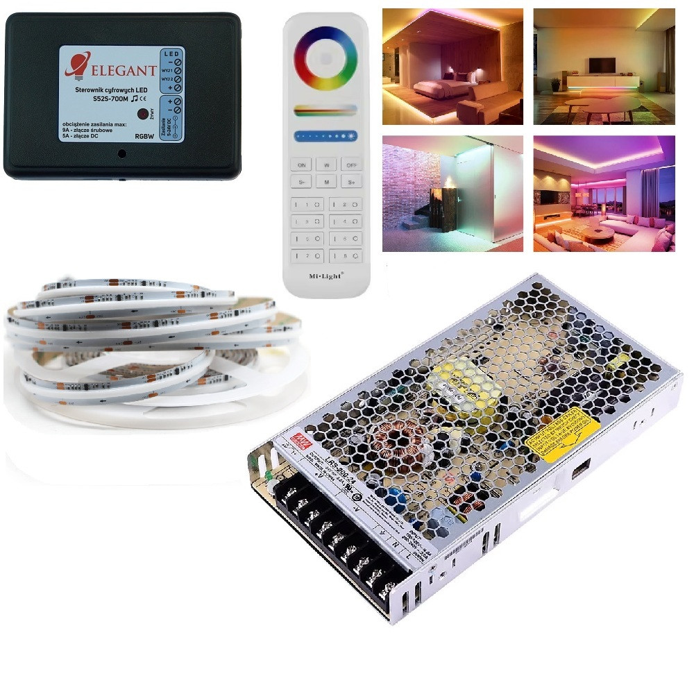 10m zestaw LED cyfrowy muzyczny COB RGBW+neutralny 16W 24V SK6812 840 LED/m