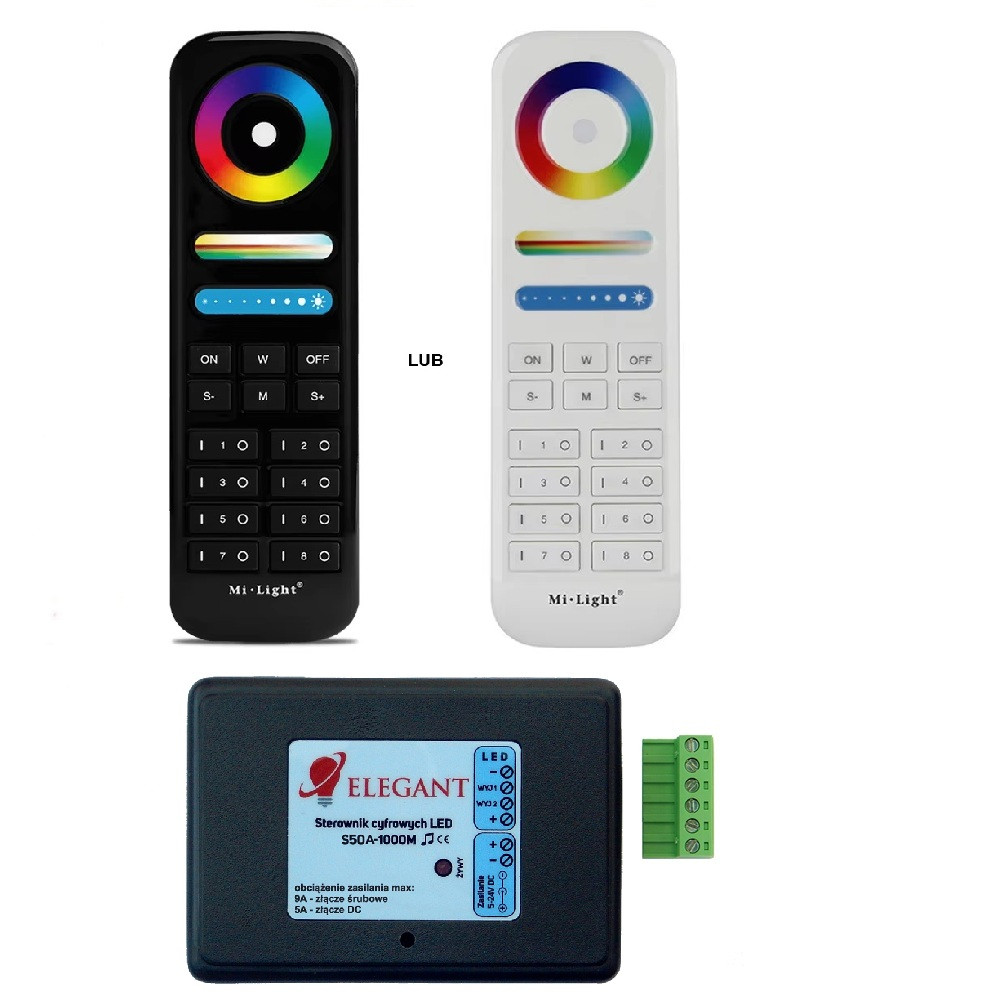 S50-1000M 5V-24V RGB Elegant sterownik cyfrowy muzyczny+ pilot Milight FUT089