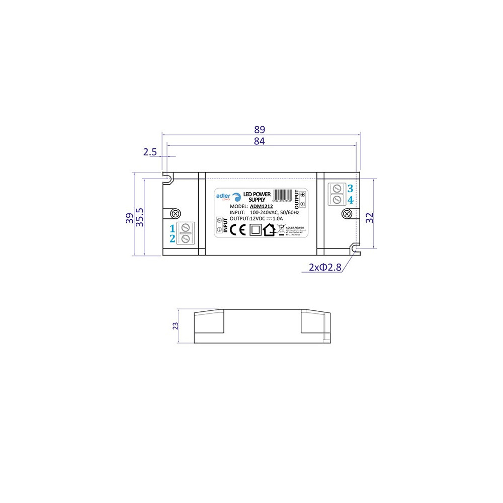 Zasilacz meblowy ADMX-12-12 | 12V 1A 12W