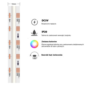 Taśma LED COB Cyfrowa RGB 14W 5V WS2811 180 LED/m - 1 metr