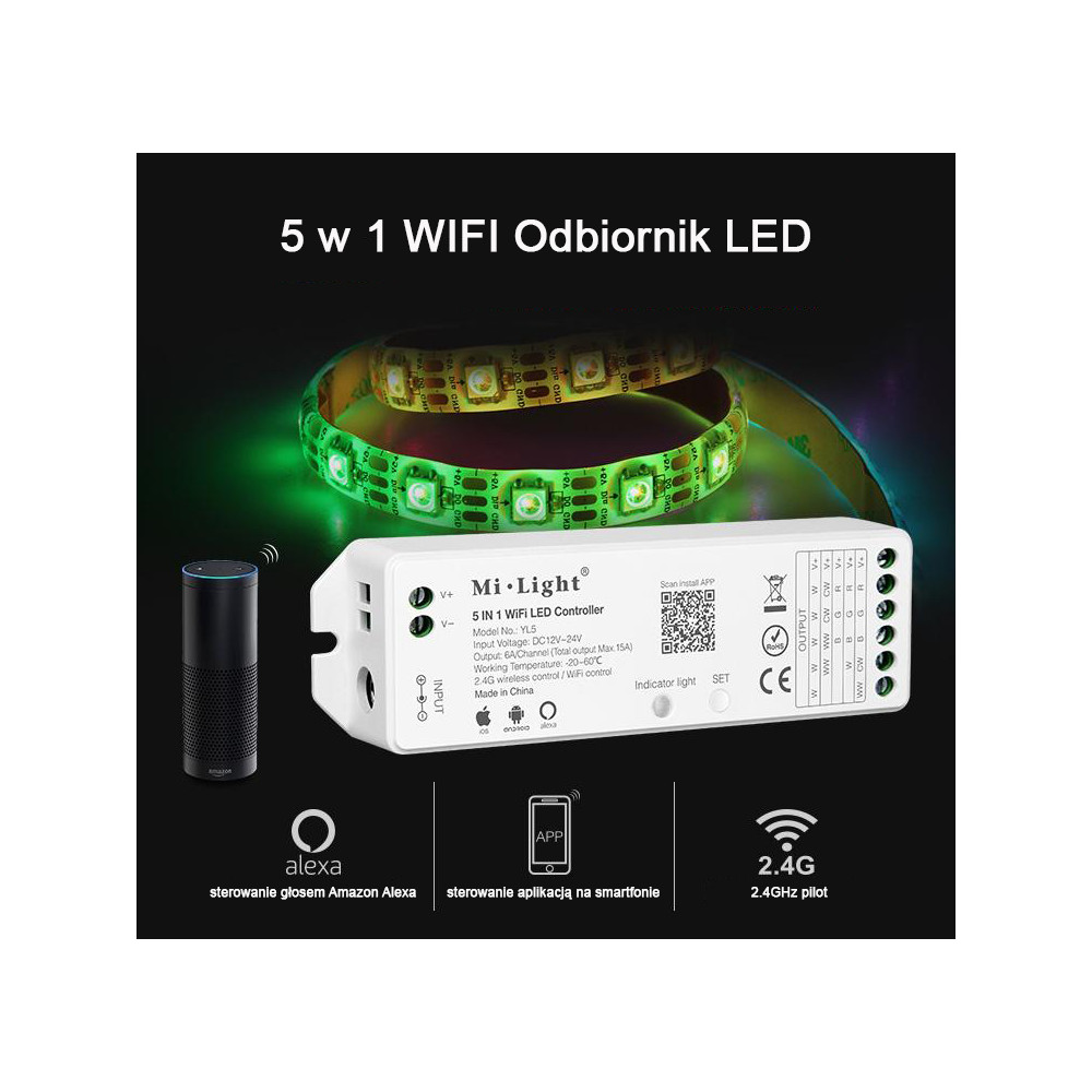 MiLight Odbiornik uniwersalny LED Wi-Fi RGB / RGB CCT/ RGBW / CCT / DIM YL5