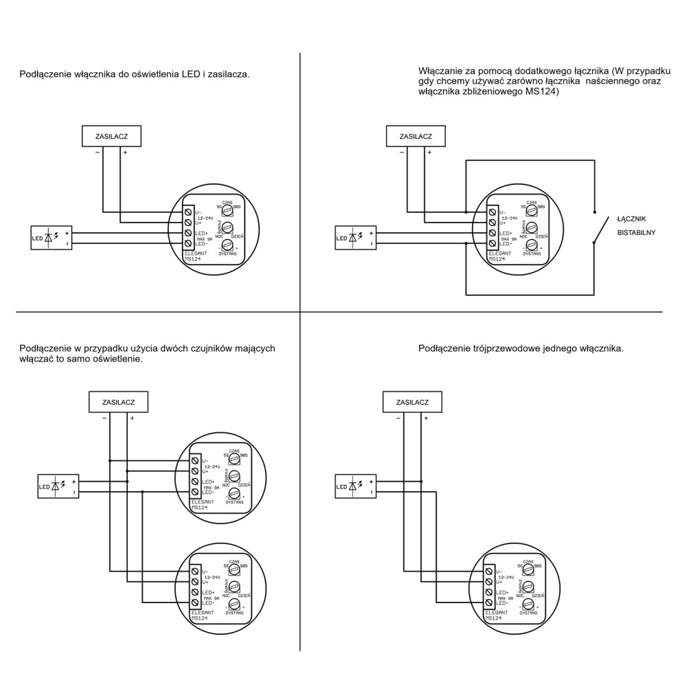 Włącznik zbliżeniowy z czujnikiem zmierzchu Elegant MS124 czarny