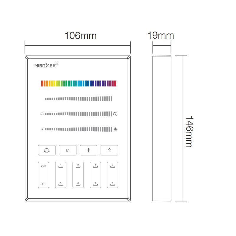 Panel Mi-Light B9 Cyfrowy Mono/CCT RGB biały – 8 scen