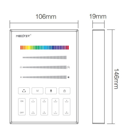 Panel Mi-Light B9 Cyfrowy Mono/CCT RGB biały – 8 scen