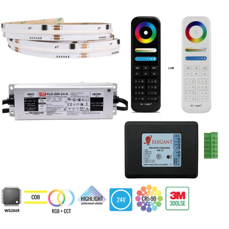 10m zestaw LED cyfrowy muzyczny COB RGB+CCT 20W 24V WS2805 840 LED/m
