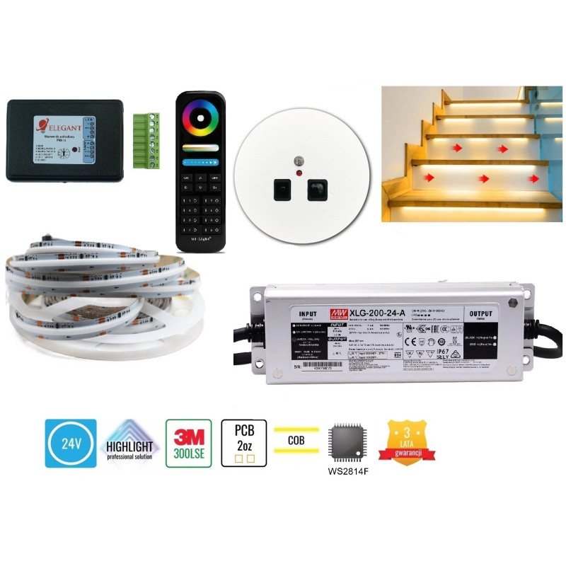 10m zestaw schodowo-korytarzowy F40 COB WS2814F RGBW 24V