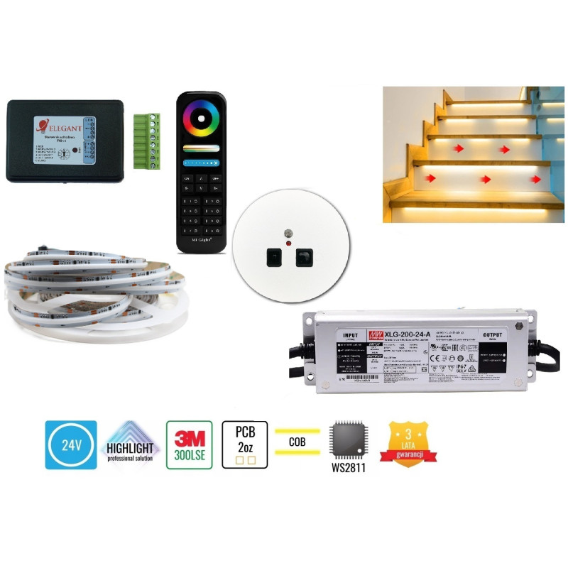 15m zestaw schodowo-korytarzowy F40 COB WS2811 RGB 24V