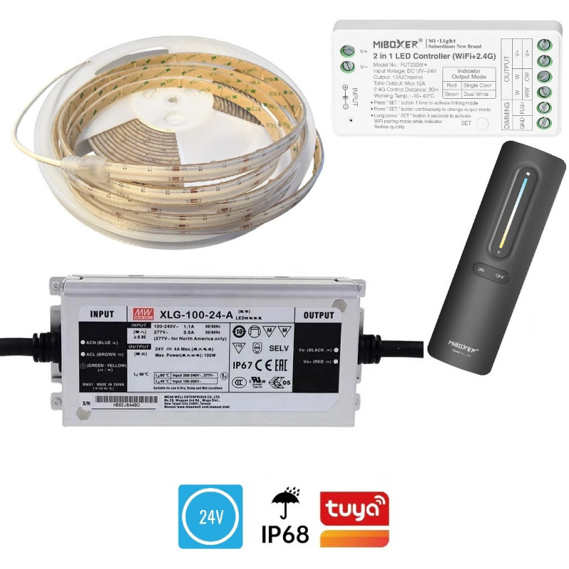 5m Zestaw Oświetlenie Elewacji LED COB CCT 2700-26500K 24V IP68 wodoodporna