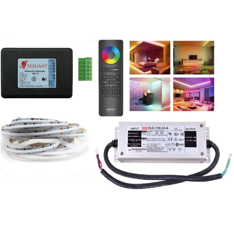 5m zestaw LED cyfrowy muzyczny COB RGB+CCT 20W 24V Ws2814F 840 LED/m