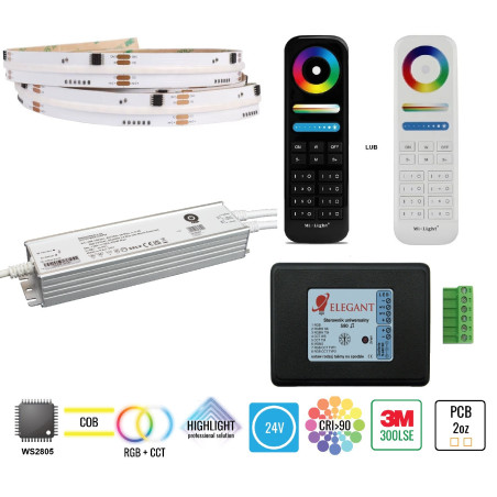 12,5m zestaw LED cyfrowy muzyczny COB RGB+CCT 20W 24V WS2805 840 LED/m