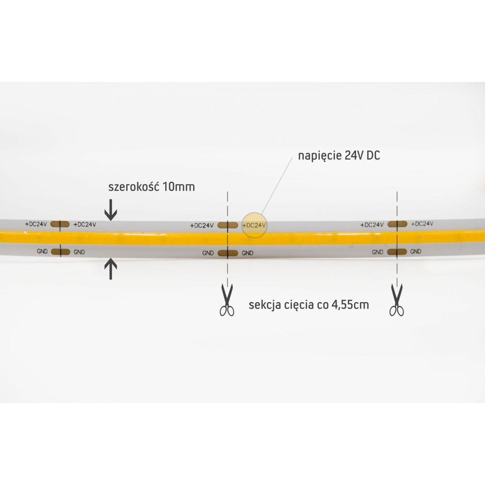 Taśma LED COB zimna 6500K 10W 24V 528 LED/m CRI90 - 10 metrów