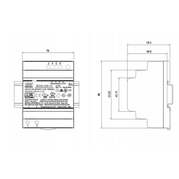Zasilacz na szynę DIN MEAN WELL HDR-100-24 100W 24V